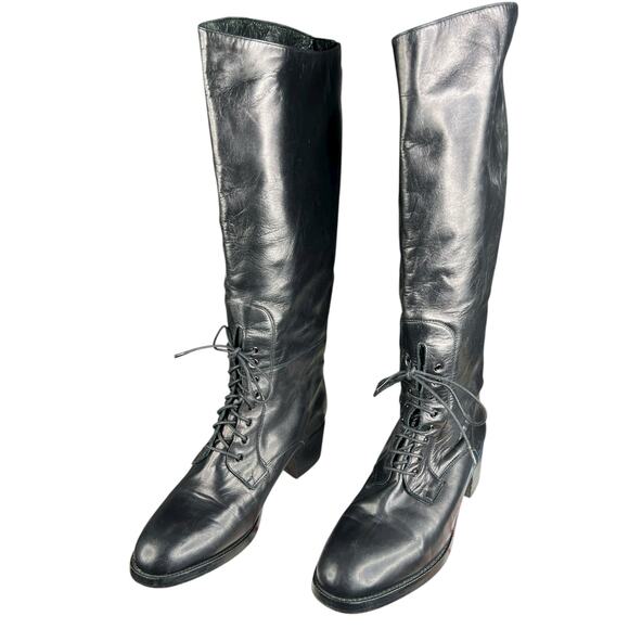 Vintage Charles David Black Leather Lace Up Riding Boots Size US 10 - Picture 6 of 13